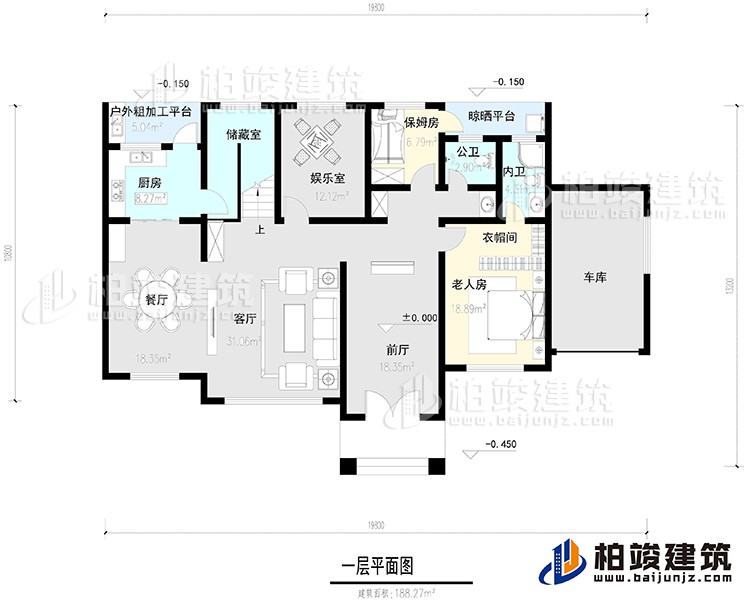 一層：2臥室，公衛(wèi)，健身房，2露臺(tái)。