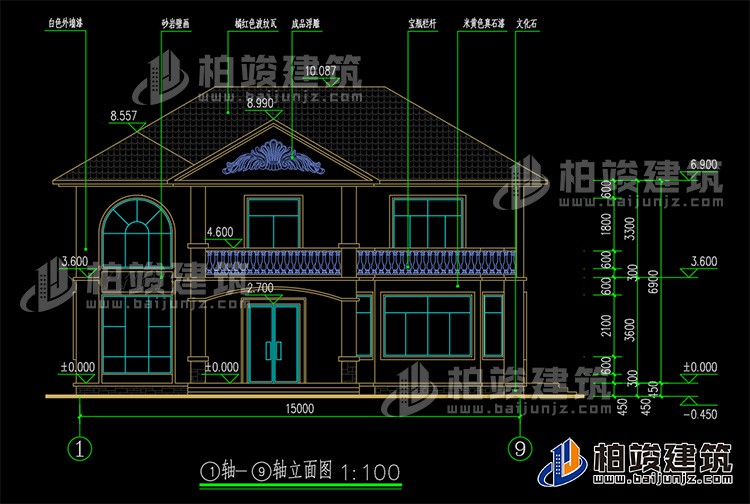 農(nóng)村二層別墅自建房施工效果圖紙全套BZ267-簡歐風(fēng)格