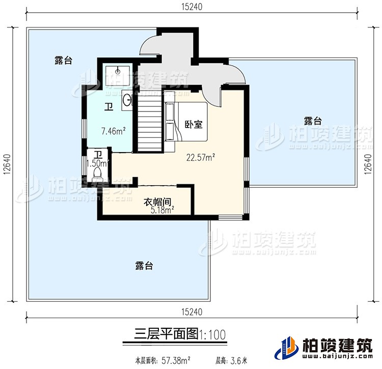 三層：臥室、公衛(wèi)、衣帽間、三露臺(tái)