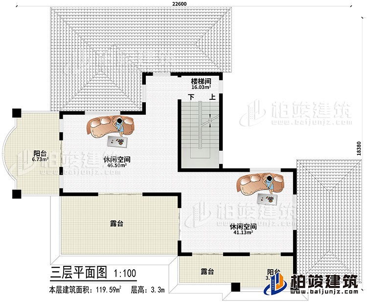 頂層：2休閑空間、2露臺、2陽臺、樓梯間