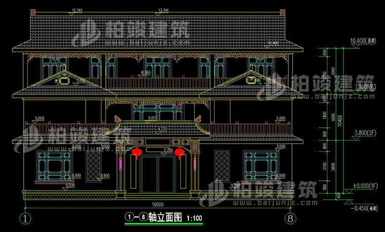 四合院別墅設計圖紙及效果圖大全BZ3686-新中式風格