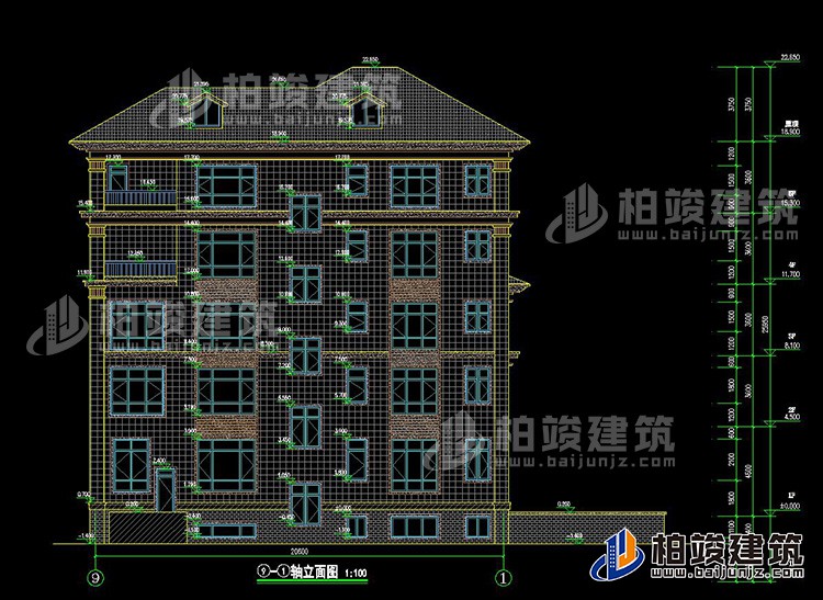 農(nóng)村五層自建房設計效果圖有電梯及地下車庫BZ506-新中式風格